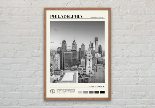 Black And White Philadelphia Travel Poster, Pennsylvania