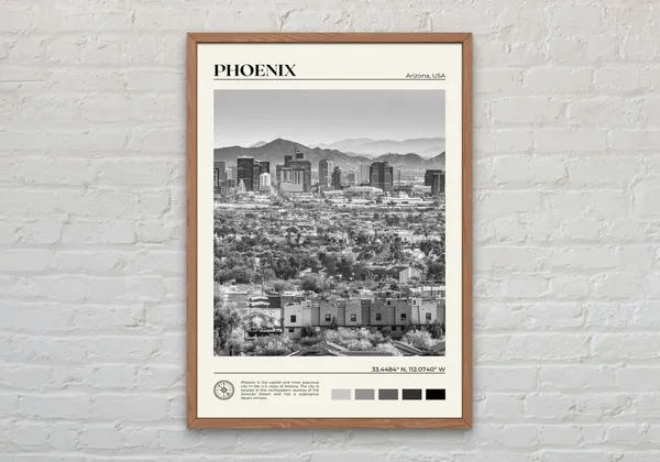 Phoenix Black and White Travel Poster, Arizona