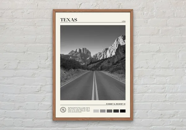 Texas Black and White Travel Poster, Wall Art Print