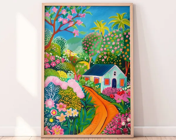 Spring Flower Garden Illustration, Floral Art Print