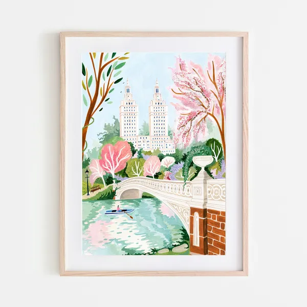 Central Park New York Travel Poster, Bow Bridge