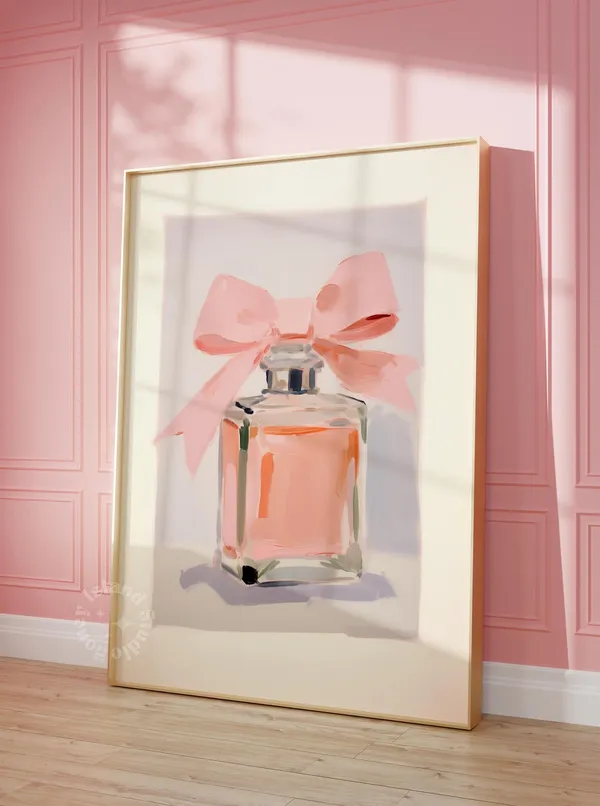 Perfume Bottle Peach Print, Vintage Pop Art Poster