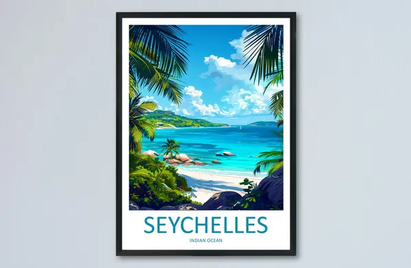 Seychelles Travel Poster, Indian Ocean Wall Art