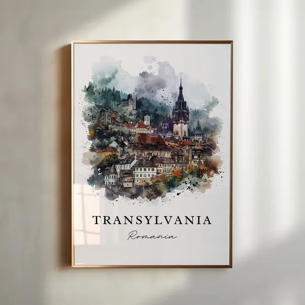 Transylvania Region Watercolor Travel Poster, Romania