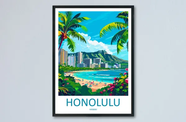 Honolulu Travel Poster, Hawaii Wall Decor