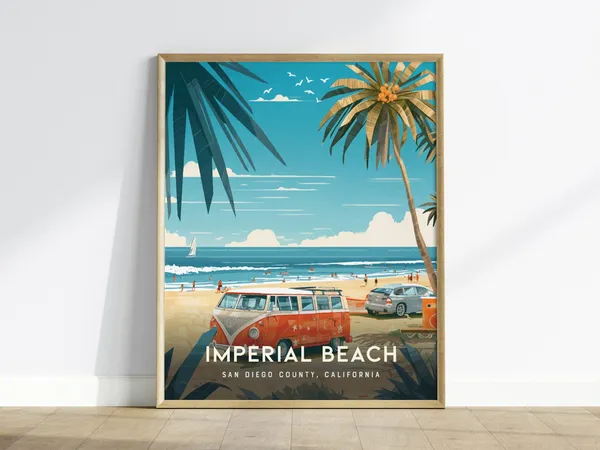 Imperial Beach Surf Van Coastal Poster Print