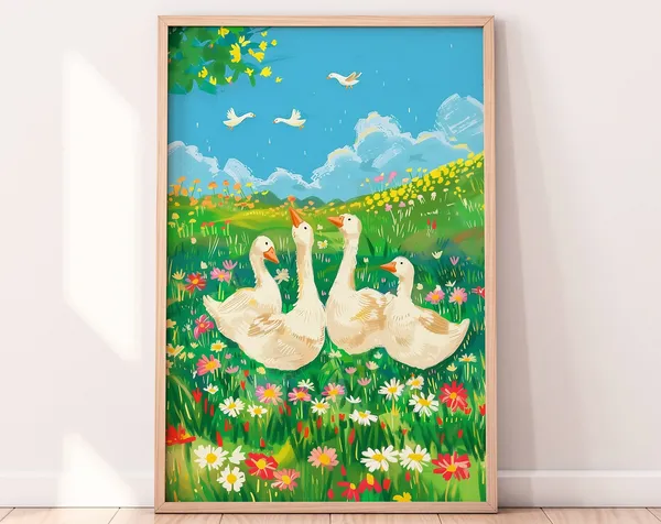 Cute Geese Illustration, Goose Nursery Decor Print