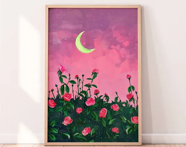 Pink Roses Gouache Painting, Floral Botanical Art Print