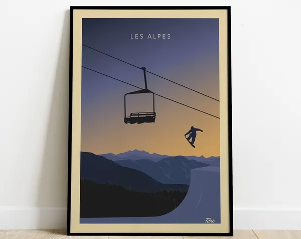 The Alps Vintage Mountains Winter Sports Art Print