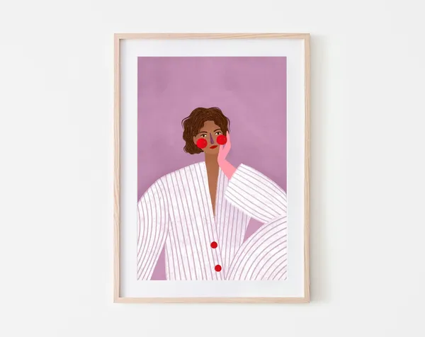 Woman With Pink Glove, Purple Stripes Art Print