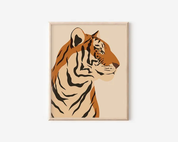 Tiger Jungle Safari Art Print, Modern Boho Style