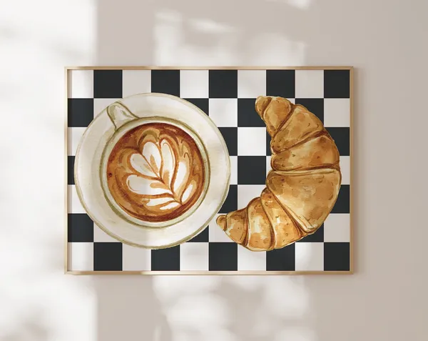 Croissant And Coffee Kitchen Wall Art Print