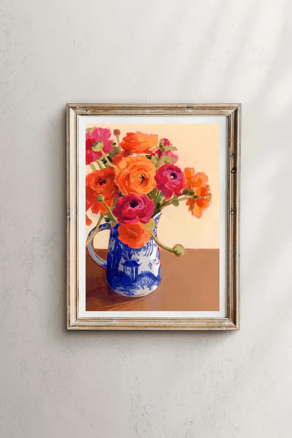 Ranunculus in Vase, Botanical Flower Art Print