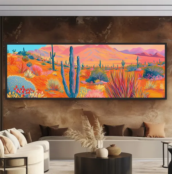 Vibrant Southwest Cactus Art Print, Desert Landscape