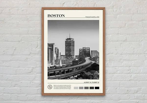 Boston Black and White Travel Poster, Massachusetts