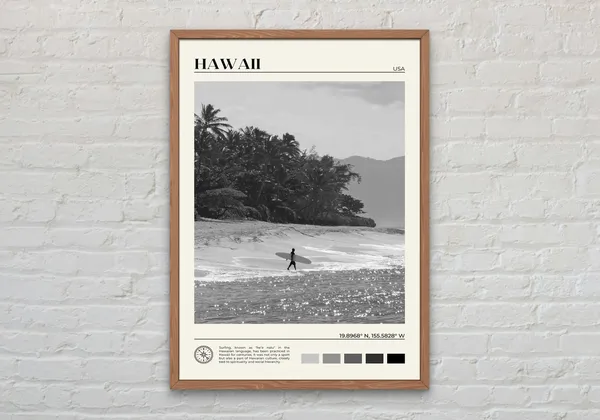 Hawaii Black and White Travel Poster, Hawaiian Islands