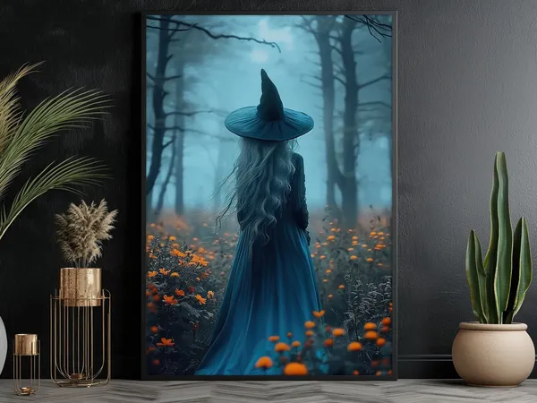 Forest Magic Witch Painting, Halloween Wall Art