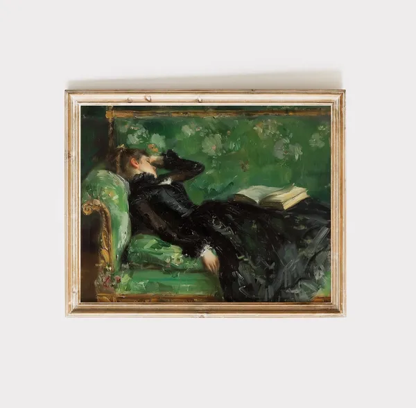 Woman Reading Art Print, Moody Victorian Decor