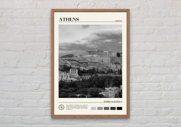 Athens Black and White Travel Poster, Greece Wall Art