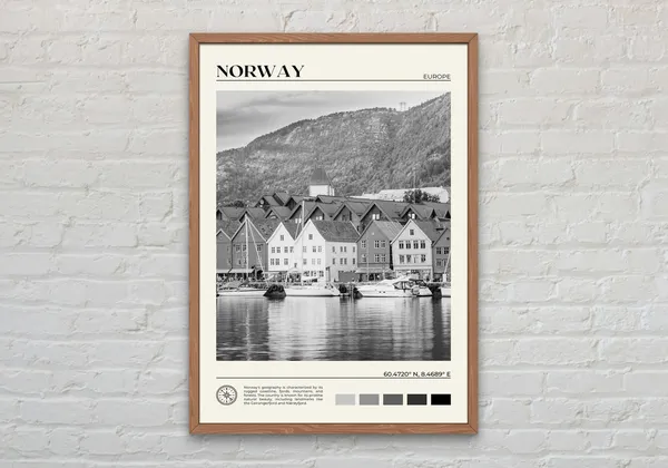 Norway Black and White Travel Poster, Europe Wall Art