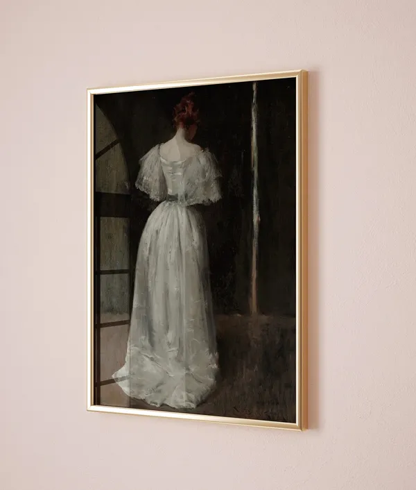 Victorian Woman in White Dress, Vintage Art Print