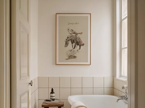 Vintage Bathroom Cowgirl Art Print, Western Decor