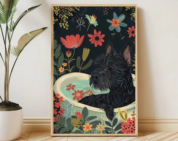 Scottish Terrier Boho Jungle Botanical Art Print