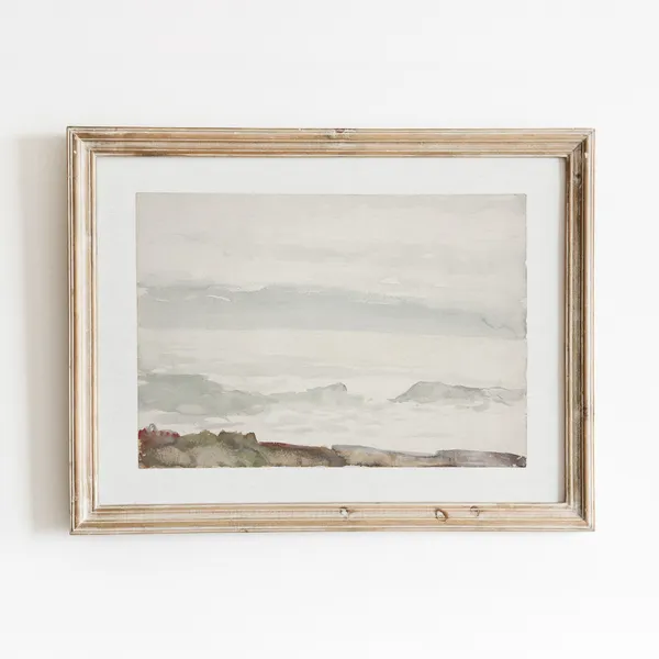Maine Shore Vintage Coastal Oceanscape Watercolor Art