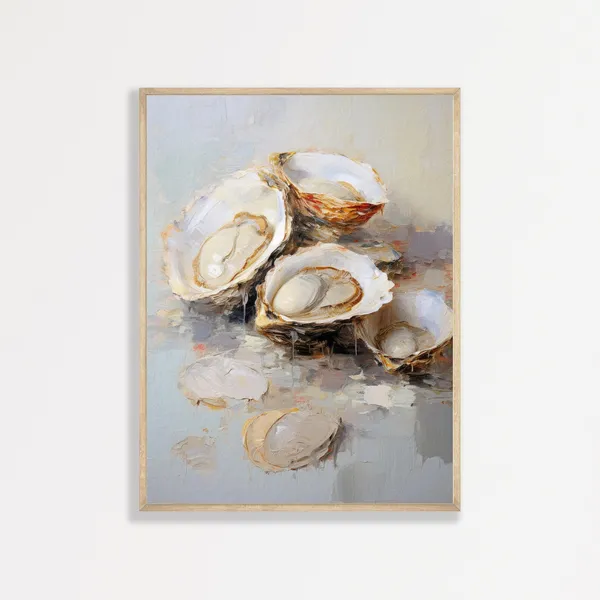 Oysters Vintage Still Life Art Print, Retro Coastal