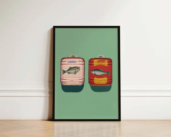 Sardine Art Print, Kitchen Wall Art for Green Decor