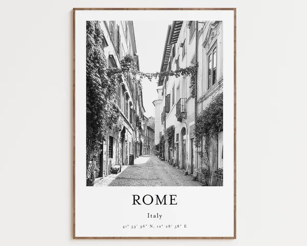 Rome Italy Cityscape Black and White Travel Poster