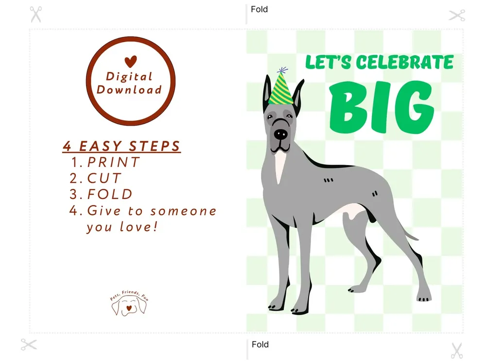 Great Dane Birthday Card, Green Checkered Pet Card - Image 2
