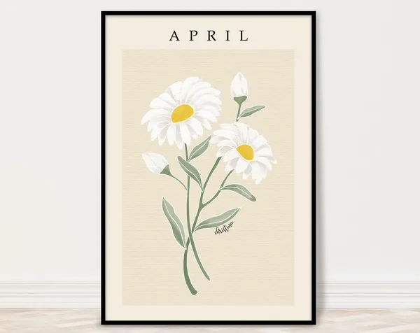 April Daisy Birth Month Flower Art Print, Personalized