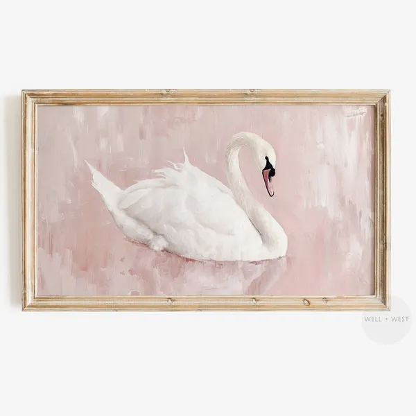 White Swan Vintage Style Spring Art Print
