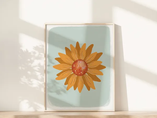 Disco Ball Sunflower Art Print, Y2K Flower Market