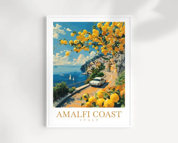 Amalfi Coast Travel Poster, Italy Wall Art Print