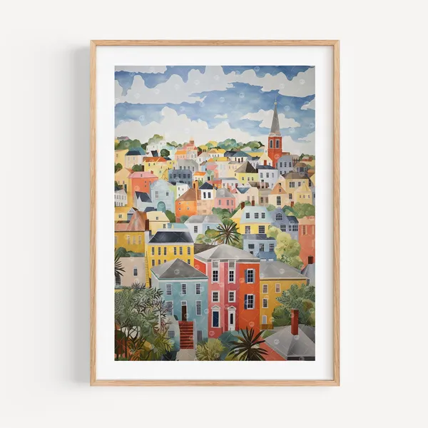 Charleston SC Watercolor Travel Poster, Southern Decor