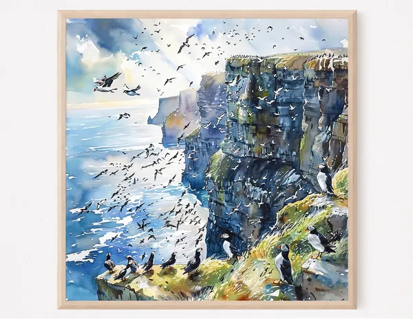 Cliffs Of Moher Watercolor Print, Ireland Landscape
