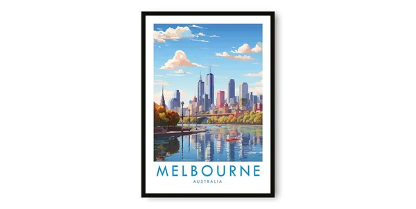 Melbourne Australia Skyline Travel Poster Art Print