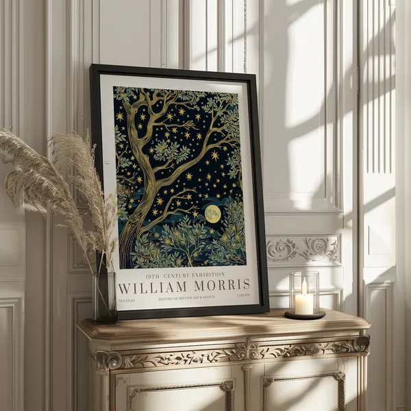 William Morris Moon Stars Exhibition Poster, Vintage Textiles