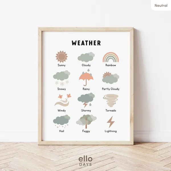 Neutral Weather Poster, Toddler Montessori Weather Chart