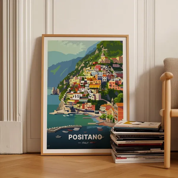 Positano Travel Poster, Italian Coastline Art Print