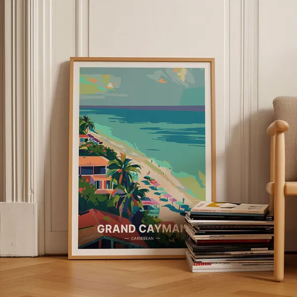 Grand Cayman Retro Travel Poster, Mid-Century Style