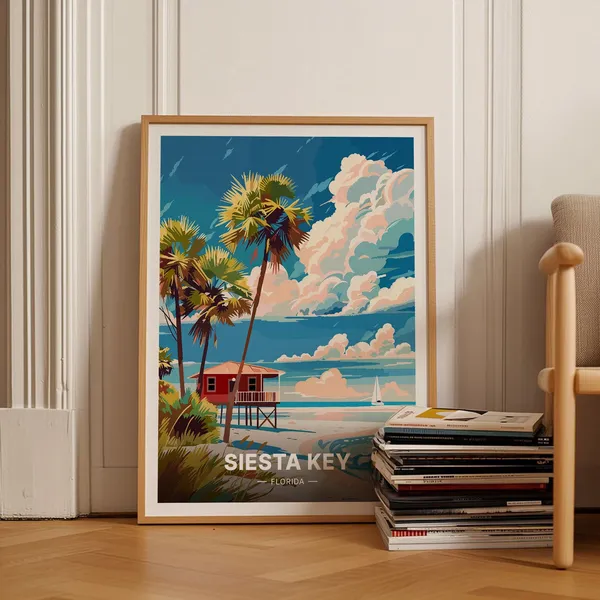 Siesta Key Travel Poster, Florida Beach Wall Art