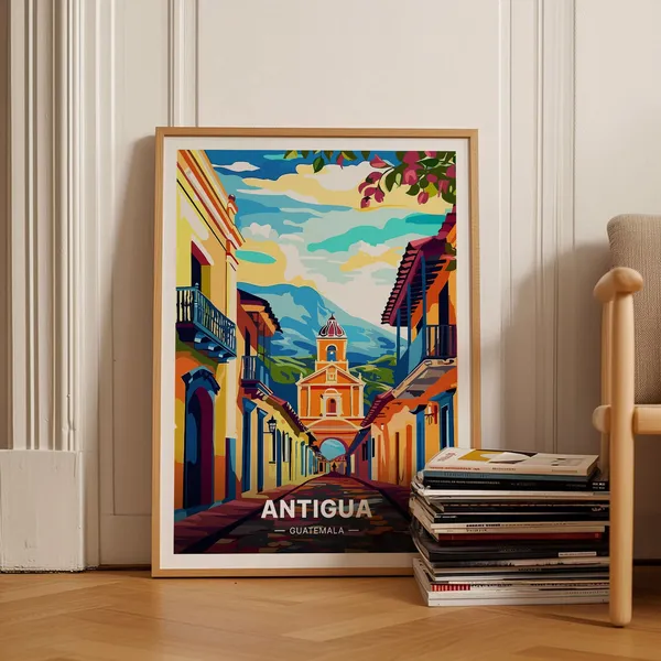 Antigua Guatemala Travel Poster, Mid-Century Modern Art