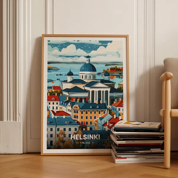 Helsinki Finland Cityscape Travel Poster, Wall Decor