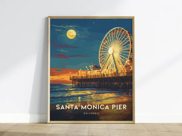 Santa Monica Pier Travel Poster, Los Angeles Art Print