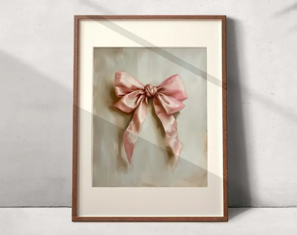 Coquette Bow Painting Oil Print, Light Academia Decor