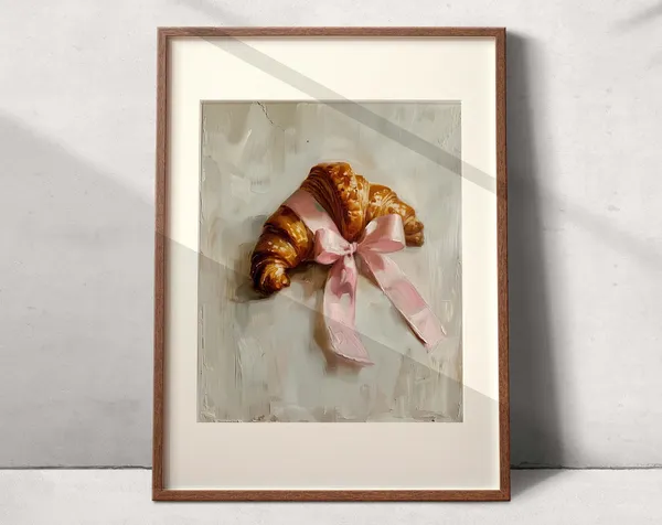 Croissant With Pink Bow Poster, Coquette Aesthetic