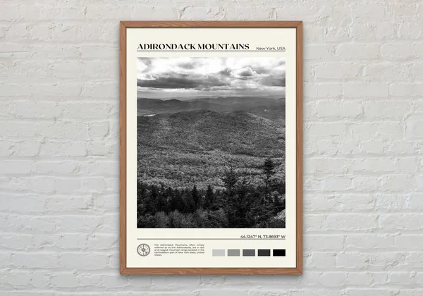 Adirondack Mountains Black And White Wall Art Print